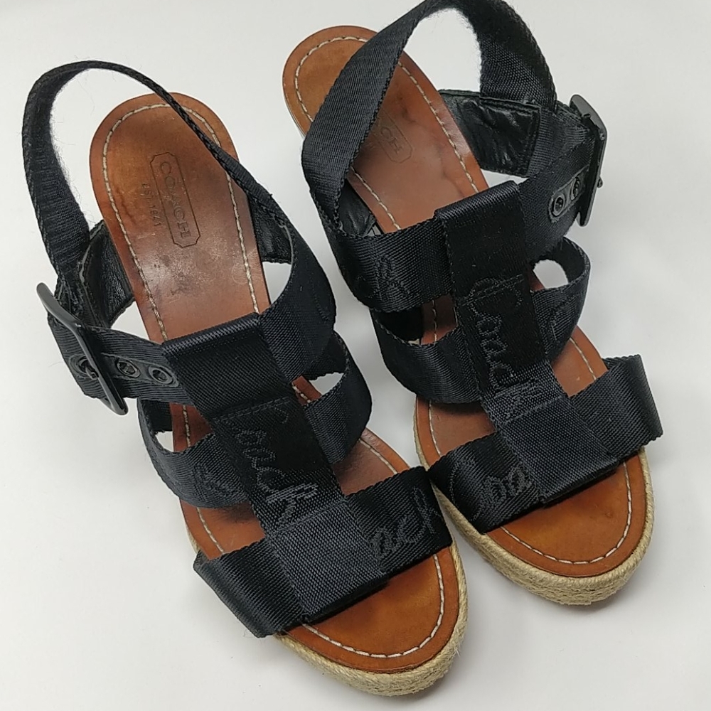Coach Black Maryanne Logo Platform Sandal Size 7.5 - Picture 4 of 8